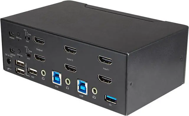 Alt view image 3 of 9 - 2 Port Dual Monitor HDMI KVM Switch, 4K 60Hz Ultra HD HDR, Desktop 4K HDMI 2.0 KVM Switch with 2 Port USB 3.0 Hub (5Gbps) & 4x USB 2.0 HID Port, Audio, Hotkey Switching, TAA - KVM with Fast Switching