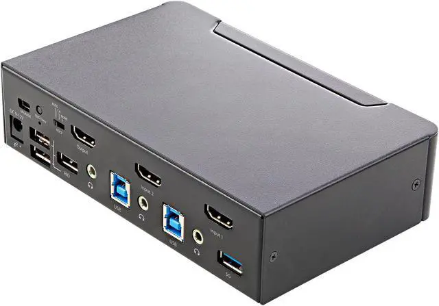 Alt view image 3 of 7 - 2 Port HDMI KVM Switch, Single Monitor 4K 60Hz Ultra HD HDR, Desktop HDMI 2.0 KVM Switch with 2 Port USB 3.0 Hub (5Gbps) & 4x USB 2.0 HID Ports, Audio, Hotkey Switching, TAA - KVM with Fast Switching