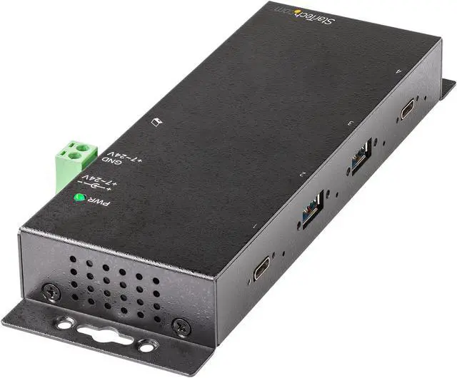 Alt view image 3 of 7 - 4 Port USB C Hub 10Gbps, Metal Industrial USB-C Hub, 2x USB-C & 2x USB-A, ESD Surge Protection, USB-C or USB-A Host, Self-Powered, Mountable USB 3.1 Gen 2 Type-C Hub - Commercial/Rugged USB Hub