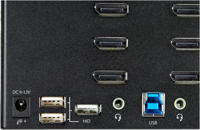Alt view image 5 of 8 - 2 Port Quad Monitor DisplayPort KVM Switch, 4K 60Hz UHD HDR, Desktop 4K DP 1.2 KVM with 2 Port USB 3.0 Hub (5Gbps) & 4x USB 2.0 HID Ports, Audio, Hotkey Switching, TAA - Keyboard/Video/Mouse Switch