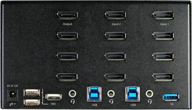 Alt view image 4 of 8 - 2 Port Quad Monitor DisplayPort KVM Switch, 4K 60Hz UHD HDR, Desktop 4K DP 1.2 KVM with 2 Port USB 3.0 Hub (5Gbps) & 4x USB 2.0 HID Ports, Audio, Hotkey Switching, TAA - Keyboard/Video/Mouse Switch