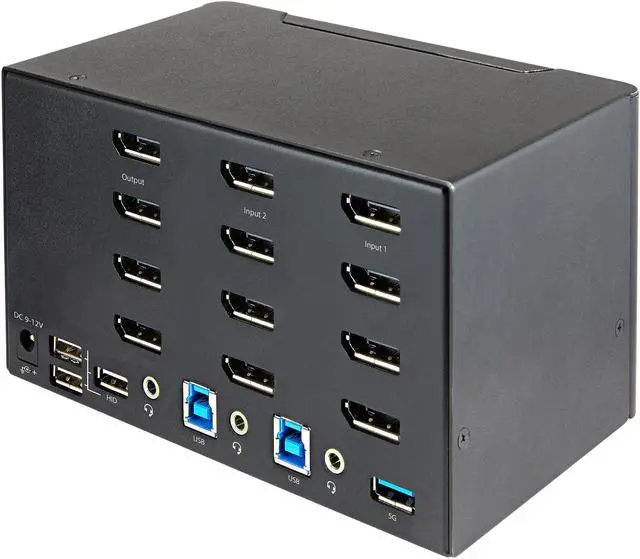 Alt view image 2 of 8 - 2 Port Quad Monitor DisplayPort KVM Switch, 4K 60Hz UHD HDR, Desktop 4K DP 1.2 KVM with 2 Port USB 3.0 Hub (5Gbps) & 4x USB 2.0 HID Ports, Audio, Hotkey Switching, TAA - Keyboard/Video/Mouse Switch