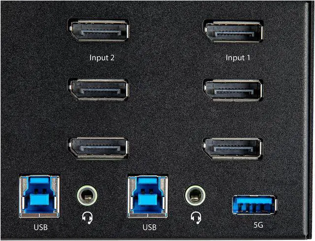 Alt view image 5 of 8 - 2 Port Triple Monitor DisplayPort KVM Switch, 4K 60Hz UHD HDR, Desktop 4K DP 1.2 KVM with 2 Port USB 3.0 Hub (5Gbps) & 4x USB 2.0 HID Ports, Audio, Hotkey Switching, TAA - Keyboard/Video/Mouse Switch