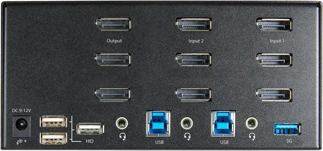 Alt view image 3 of 8 - 2 Port Triple Monitor DisplayPort KVM Switch, 4K 60Hz UHD HDR, Desktop 4K DP 1.2 KVM with 2 Port USB 3.0 Hub (5Gbps) & 4x USB 2.0 HID Ports, Audio, Hotkey Switching, TAA - Keyboard/Video/Mouse Switch