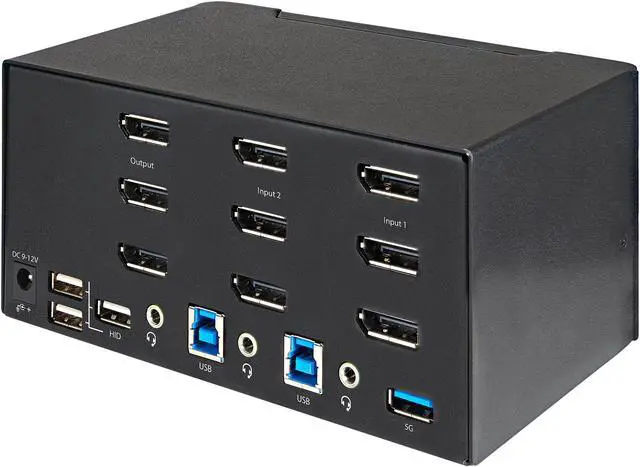 Alt view image 2 of 8 - 2 Port Triple Monitor DisplayPort KVM Switch, 4K 60Hz UHD HDR, Desktop 4K DP 1.2 KVM with 2 Port USB 3.0 Hub (5Gbps) & 4x USB 2.0 HID Ports, Audio, Hotkey Switching, TAA - Keyboard/Video/Mouse Switch