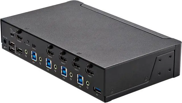 Alt view image 3 of 5 - 4 Port HDMI KVM Switch, Single Monitor 4K 60Hz Ultra HD HDR, Desktop HDMI 2.0 KVM Switch with 2 Port USB 3.0 Hub (5Gbps) & 4x USB 2.0 HID Ports, Audio, Hotkey Switching, TAA - KVM with Fast Switching
