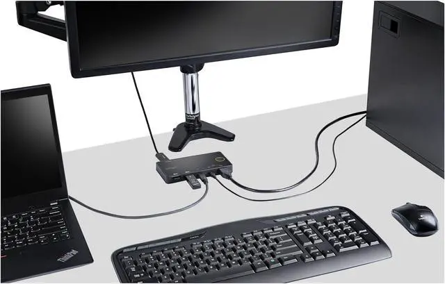 Alt view image 12 of 12 - 2 Port Hybrid USB-A + HDMI & USB-C KVM Switch, Single 4K 60Hz HDMI 2.0 Monitor, Compact Desktop and/or Laptop HDMI KVM Switch, USB Bus Powered, Thunderbolt 3 Compatible - 2 Port HDMI KVM Switch