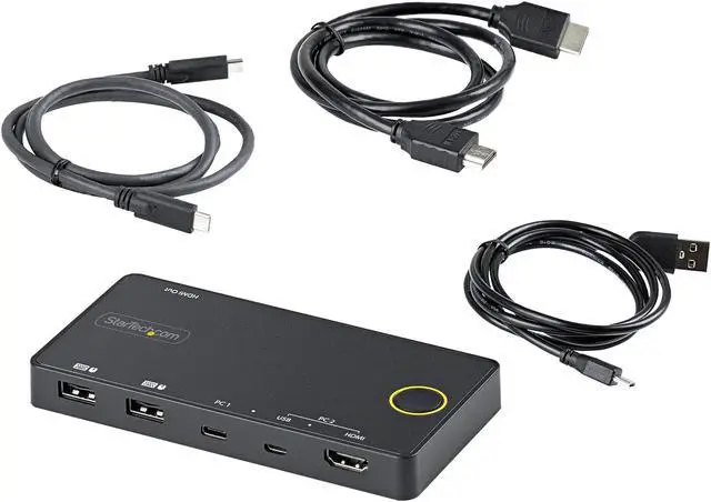 Alt view image 11 of 12 - 2 Port Hybrid USB-A + HDMI & USB-C KVM Switch, Single 4K 60Hz HDMI 2.0 Monitor, Compact Desktop and/or Laptop HDMI KVM Switch, USB Bus Powered, Thunderbolt 3 Compatible - 2 Port HDMI KVM Switch