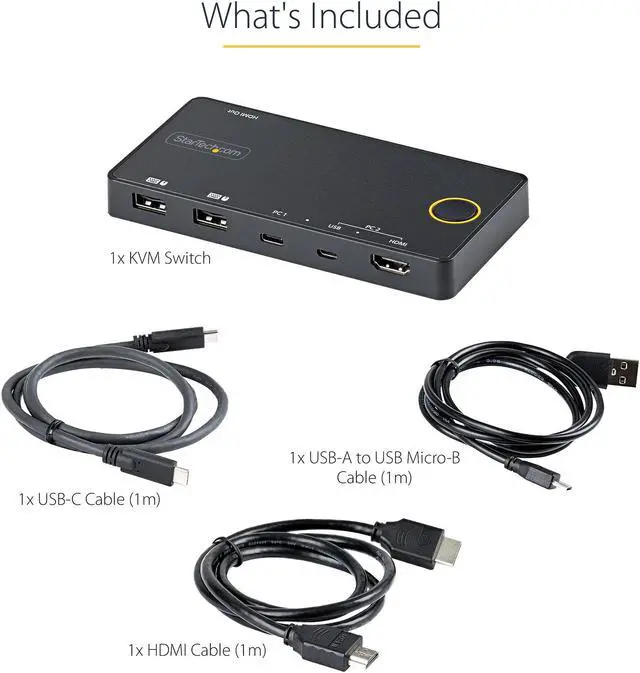 Alt view image 6 of 12 - 2 Port Hybrid USB-A + HDMI & USB-C KVM Switch, Single 4K 60Hz HDMI 2.0 Monitor, Compact Desktop and/or Laptop HDMI KVM Switch, USB Bus Powered, Thunderbolt 3 Compatible - 2 Port HDMI KVM Switch