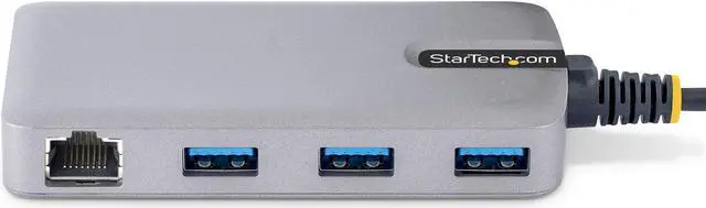Alt view image 3 of 6 - StarTech.com 3-Port USB Hub with Ethernet - 3x USB-A Ports - Gigabit Ethernet (RJ-45) - USB 3.0 5Gbps - Bus-Powered - 1ft/30cm Long Cable - Portable Laptop USB Hub Adapter w/ GbE 5G3AGBB-USB-A-HUB