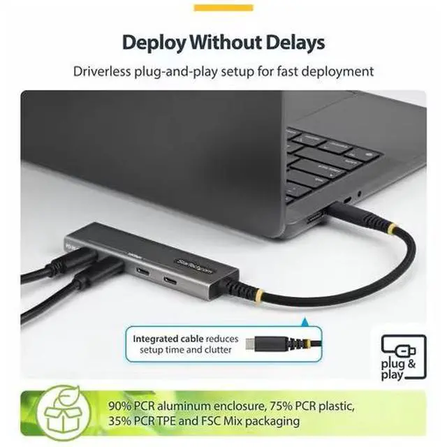 Alt view image 2 of 3 - StarTech 4-Port USB-C Hub - 10Gbps - 100W PD Charging - 4x USB-C Ports - Overcurrent Protection - PCR Aluminum - For Laptop/Tablet - 309B-USBC-HUB