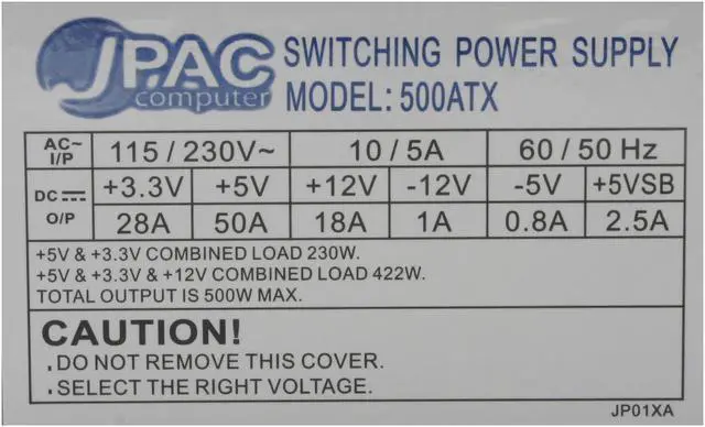 Alt view image 4 of 7 - JPAC ATX500 500 W ATX Power Supply - OEM