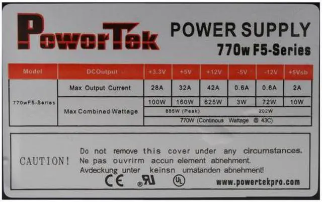 Alt view image 2 of 5 - Powertek PowerTek770W 770W ATX 12V 2.2 / EPS 12V SLI Ready Active PFC Power Supply