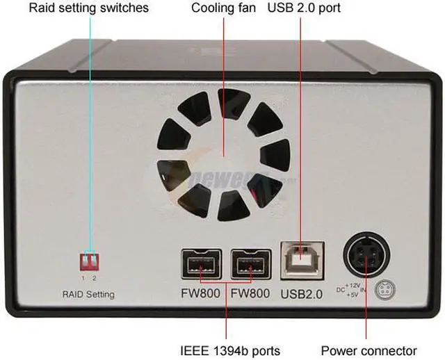 Alt view image 3 of 5 - Galaxy METAL GEAR 3500MGB-RAID/BLK Aluminum 2 x 3.5" Black Two 3.5" SATA-I or SATA-II Hard Drives (1.5Gb/s)  Identical hard drives recommended (same manufacturer, capacity and RPM) USB 2.0 & 1394 External Enclosure