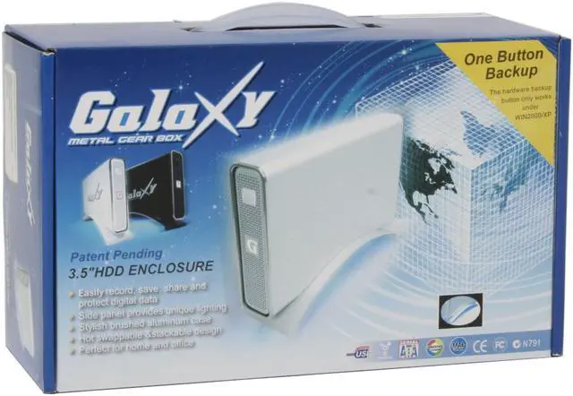 Alt view image 7 of 7 - Galaxy METAL GEAR 3500SGCB-Silver Aluminum 3.5" Silver IDE USB 2.0 External Enclosure w/One Touch Backup