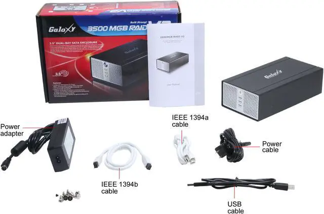 Alt view image 9 of 9 - Galaxy METAL GEAR 3500MGB-RAID V2 Aluminum 2 x 3.5" One or two 3.5" SATA-I or SATA-II Hard Drives (1.5Gb/s) USB 2.0 & 1394 External Enclosure