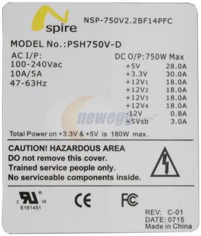 Alt view image 3 of 7 - NspireGear NSP-750V2.2BF14PFC 20+4Pin 750W Server Power Supply