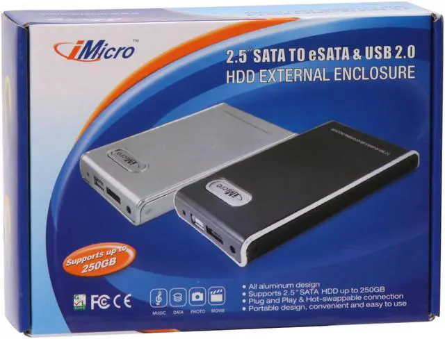 Alt view image 8 of 8 - iMicro IM25EST-SI Aluminum 2.5" Silver SATA USB 2.0 & eSATA External Enclosure