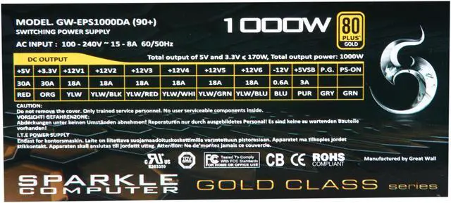 Alt view image 5 of 7 - SPARKLE COMPUTER CORP Gold Class GW-EPS1000DA 1000W ATX12V / EPS12V 80 PLUS GOLD Certified Modular Active PFC Power Supply