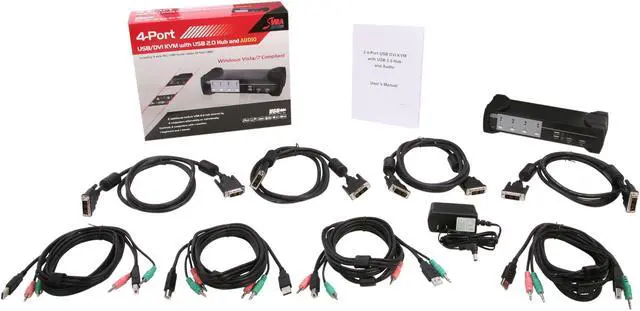 Alt view image 3 of 3 - SYBA SY-KVM20108 4-Port USB DVI KVM Switch with Speaker, Microphone, Printer and Thumb Drive Support