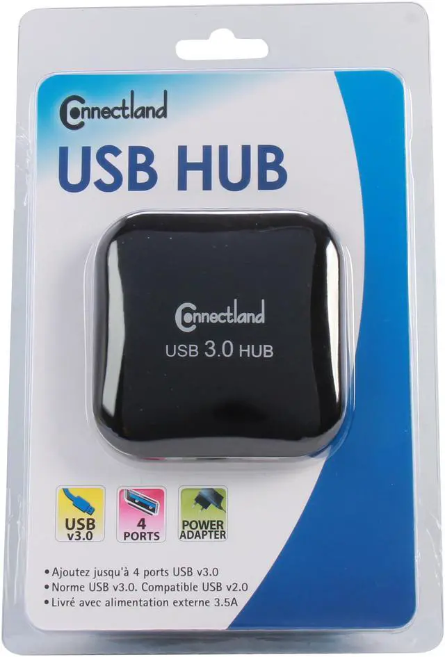 Alt view image 7 of 7 - SYBA Connectland CL-HUB20126 USB 3.0 4-port Pocket Size Hub, 5Gbps Data Rate, Free AC Adapter and Cable - Black