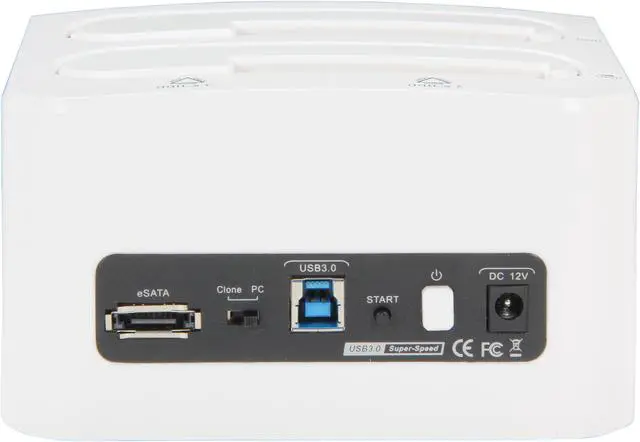 Alt view image 4 of 5 - SYBA CL-ENC50053 Plastic 2.5" & 3.5" White SATA USB 3.0 & eSATA Dual Interface 2-Slot Cloning, Backup Docking Station
