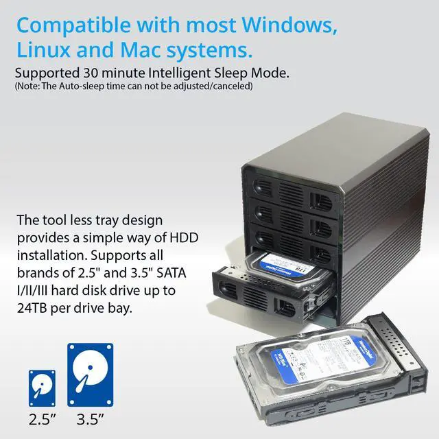Alt view image 3 of 8 - 5 Bay USB 3.2 Type-C 10Gbps Daisy-Chain Hard Drive Enclosure DAS, Support 120TB (5x 24TB) 2.5" & 3.5" SATA HDD/SSD - SY-ENC50128