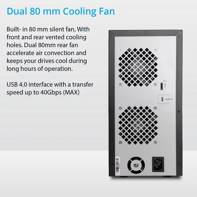Alt view image 3 of 7 - USB 4.0 (40Gbps) Type-C 8 Bay 2.5 Inch and 3.5 Inch SATA Hard Drive External Hard Drive Enclosure - SY-ENC50129
