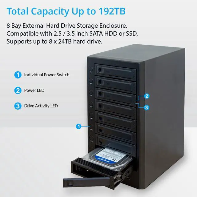 Alt view image 5 of 7 - USB 4.0 (40Gbps) Type-C 8 Bay 2.5 Inch and 3.5 Inch SATA Hard Drive External Hard Drive Enclosure - SY-ENC50129