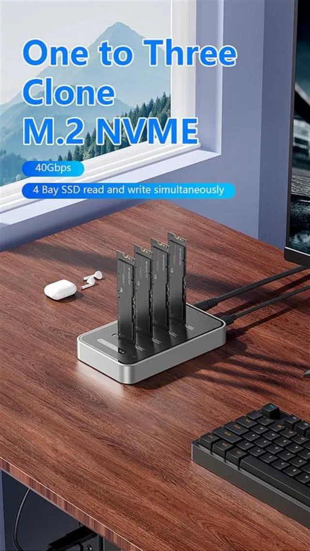 Alt view image 2 of 5 - 4 Bays USB4.0 (USB-C) 40G Portable NVMe (M Key, B+M Key) / NVMe / PCIe SSD (22110, 2280, 2260, 2242, 2230) Ultra Fast External SSD Docking Station Duplicator Cloner (Docking Only)