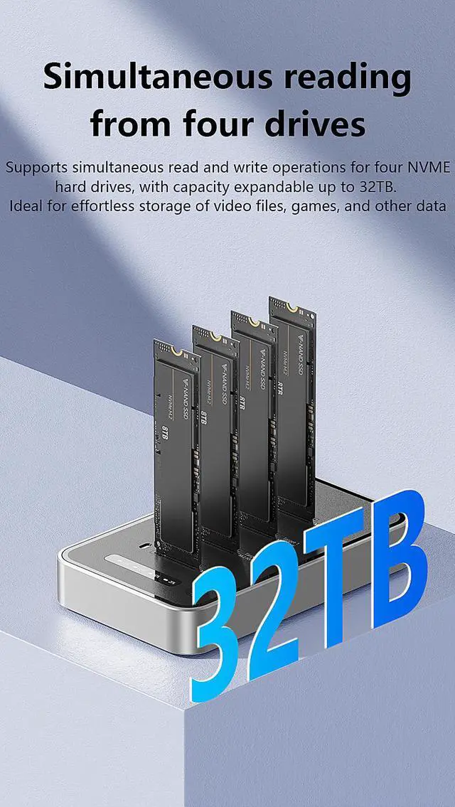 Alt view image 5 of 5 - 4 Bays USB4.0 (USB-C) 40G Portable NVMe (M Key, B+M Key) / NVMe / PCIe SSD (22110, 2280, 2260, 2242, 2230) Ultra Fast External SSD Docking Station Duplicator Cloner (Docking Only)