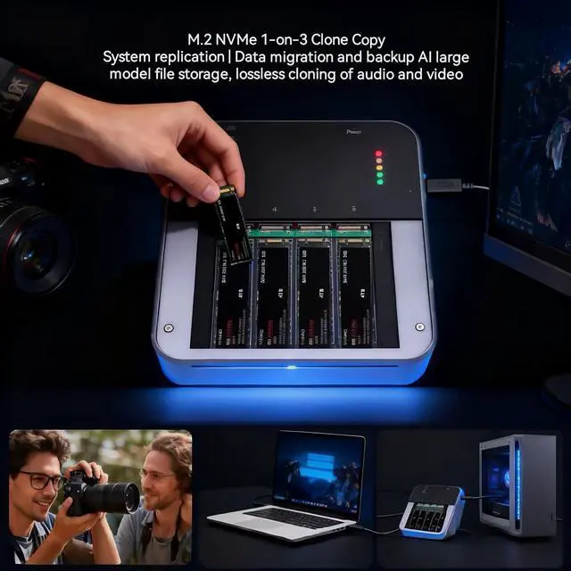 Alt view image 7 of 7 - 4 Bays USB4.0 (USB-C) 40G Portable NVMe (M Key, B+M Key) / PCIe SSD (2280, 2260, 2242, 2230) Ultra Fast External SSD Docking Station Duplicator Cloner (Docking Only)