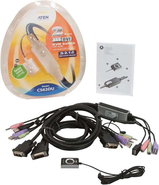 Alt view image 3 of 3 - ATEN CS62DU 2 Port DVI USB KVM with Bonded Cables and Audio