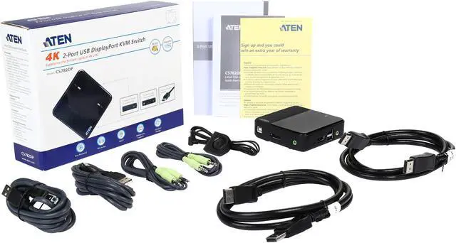 Alt view image 6 of 7 - ATEN CS782DP 2-Port UHD 4K USB DisplayPort KVM Switch - allows to access two 4K-enabled computers from a single USB keyboard, USB mouse, and DisplayPort video console
