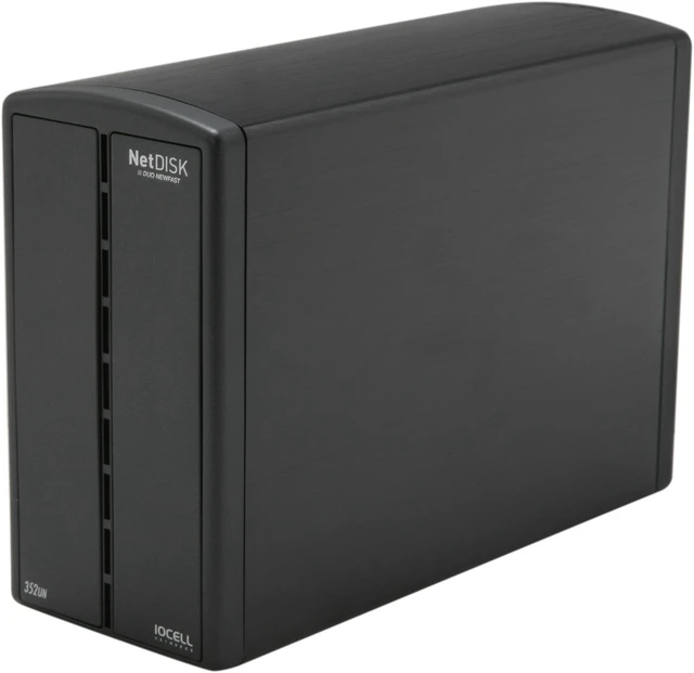 Main image of IOCell Networks 352UN Aluminum 3.5" Black SATA USB 2.0 & Ethernet 2 Bay Network Enclosure with USB and Network Storage for Home and Office, Backup. Mirroring