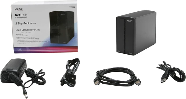 Alt view image 5 of 5 - IOCell Networks 352UN Aluminum 3.5" Black SATA USB 2.0 & Ethernet 2 Bay Network Enclosure with USB and Network Storage for Home and Office, Backup. Mirroring