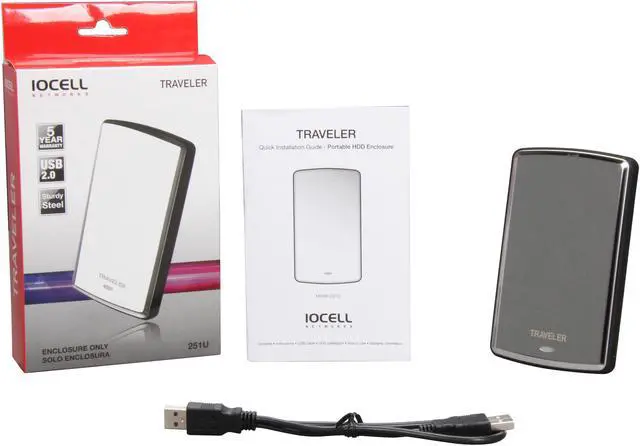 Alt view image 4 of 4 - IOCell Networks Traveler 251U Aluminum 2.5" Gray SATA I/II USB 2.0 External Enclosure