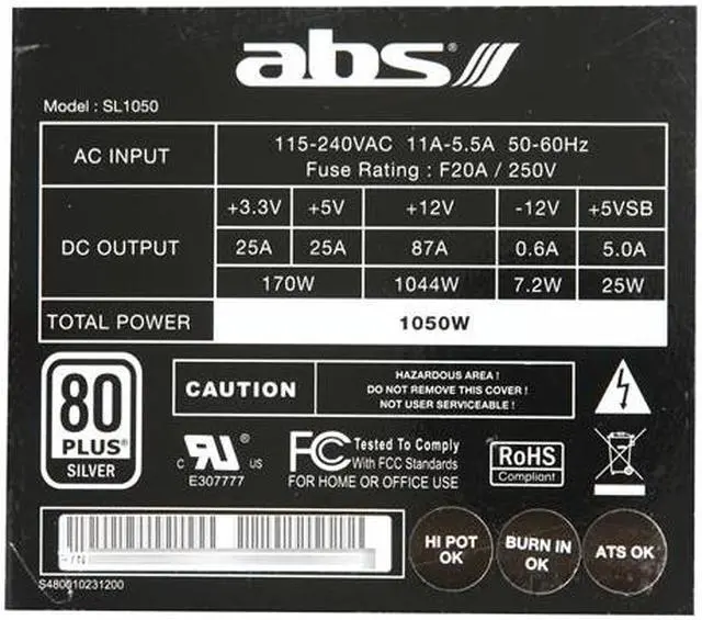 Alt view image 5 of 7 - ABS SL series SL1050 1050W Continuous @50°C ,80 PLUS SILVER Certified,Modular Cable Design,Single 12V Rail,ATX12V v2.3/ EPS12V v2.92,SLI Ready,CrossFire Ready,Active PFC"Compatible with Core i7, i5" Power Supply