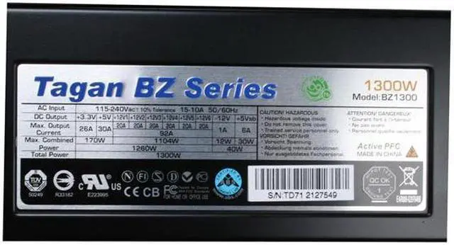 Alt view image 6 of 17 - ABS Tagan BZ Series BZ1300 1300 W ATX12V / EPS12V SLI Ready CrossFire Ready PipeRock type modular cable with colorful LED Active PFC Patent Piperock Modular Power Supply