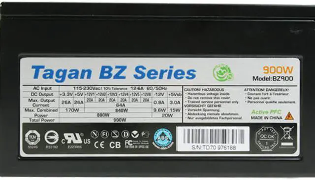 Alt view image 8 of 18 - ABS Tagan BZ Series BZ900 900 W ATX12V / EPS12V SLI Ready CrossFire Ready 80 PLUS Certified PipeRock type modular cable with colorful LED Active PFC Patent Piperock Modular Power Supply