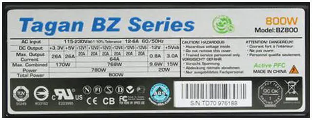 Alt view image 7 of 18 - ABS Tagan BZ Series BZ800 800 W ATX12V / EPS12V SLI Ready CrossFire Ready 80 PLUS Certified PipeRock type modular cable with colorful LED Active PFC Patent Piperock Modular Power Supply