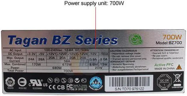 Alt view image 8 of 18 - ABS Tagan BZ Series BZ700 700 W ATX12V / EPS12V SLI Ready CrossFire Ready 80 PLUS Certified PipeRock type modular cable with colorful LED Active PFC Patent Piperock Modular Power Supply