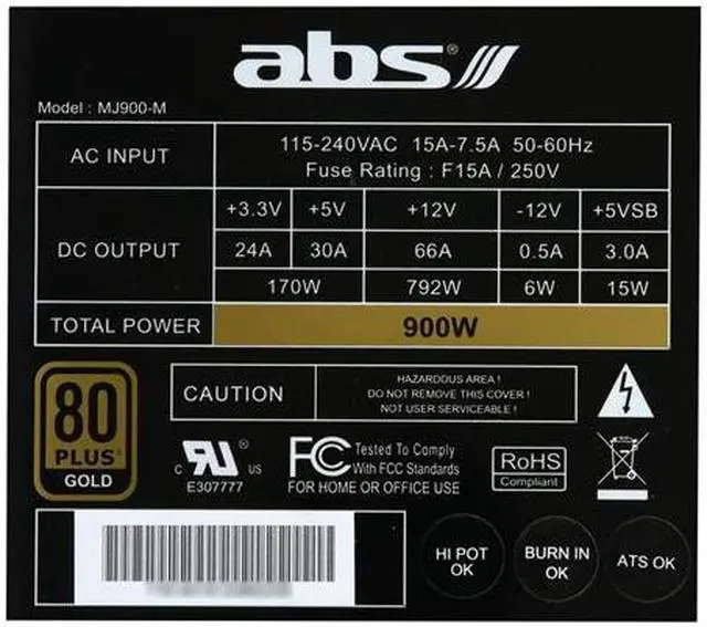 Alt view image 5 of 7 - ABS Majesty series MJ900 Continuous 900W@50°C ATX12V/EPS12V 80 PLUS GOLD Certified, SLI Ready, CrossFire Ready, Core i7 Ready, Single Strong 12V Rail, Modular Flat Cable Design, Active-PFC Power Supply