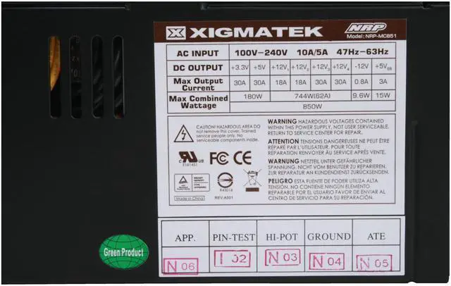 Alt view image 5 of 11 - XIGMATEK MC NRP-MC851 850 W ATX12V Ver.2.2 / EPS12V Ver. 2.92 SLI Ready CrossFire Ready 80 PLUS Certified Modular Active PFC Power Supply
