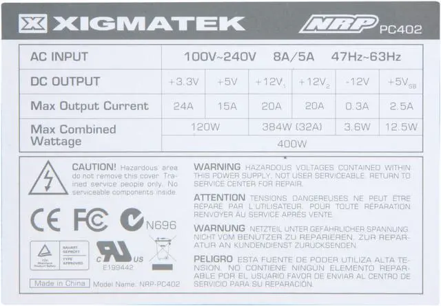 Alt view image 10 of 12 - XIGMATEK NRP-PC Series ACXTNRP-PC402 400 W ATX12V Ver.2.3 80 PLUS BRONZE Certified Active PFC Power Supply