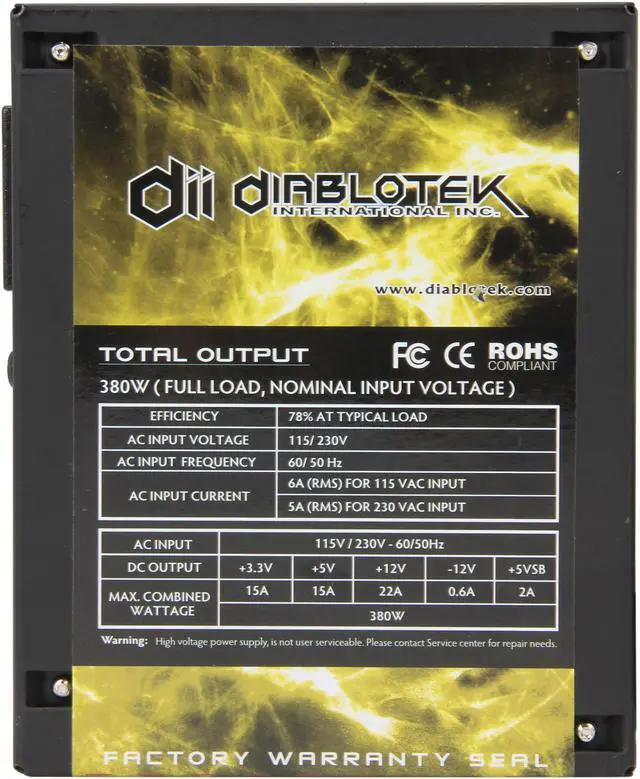 Alt view image 7 of 8 - Diablotek PHD Series PHD380M 380 W Micro ATX Power Supply