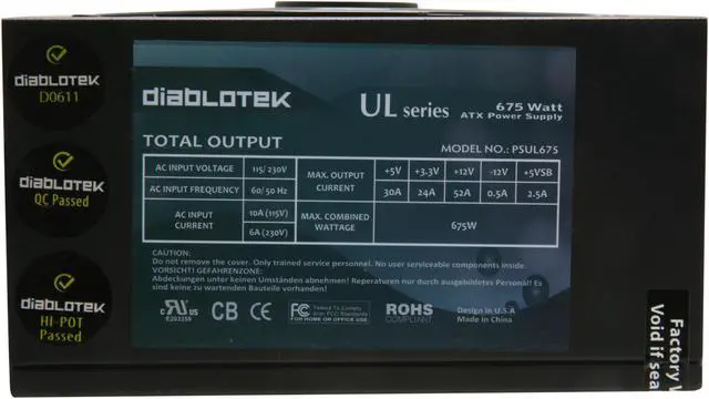 Alt view image 5 of 7 - Diablotek UL Series PSUL675 675 W ATX 12V v2.31 SLI Ready CrossFire Ready Power Supply