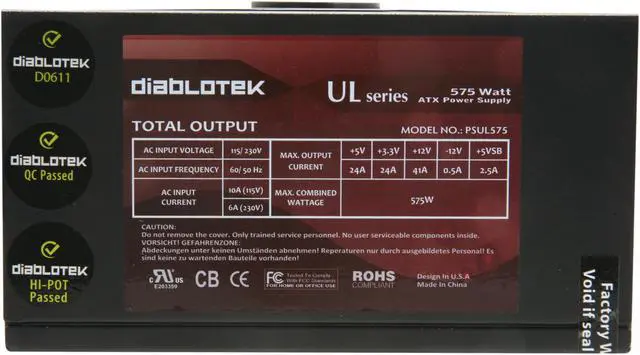 Alt view image 5 of 7 - Diablotek UL Series PSUL575 575 W ATX 12V v2.31 SLI Ready CrossFire Ready Power Supply