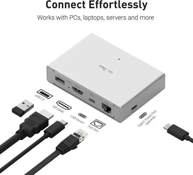 Alt view image 3 of 17 - GL.iNet Comet PoE (GL-RM1PE) Remote KVM Control Over Internet - PoE/Type - C Dual Power Option 4K@30Hz,32GB EMMC Tailscale Support for PC Server Remote Access Power Management Adapted KVM Switches