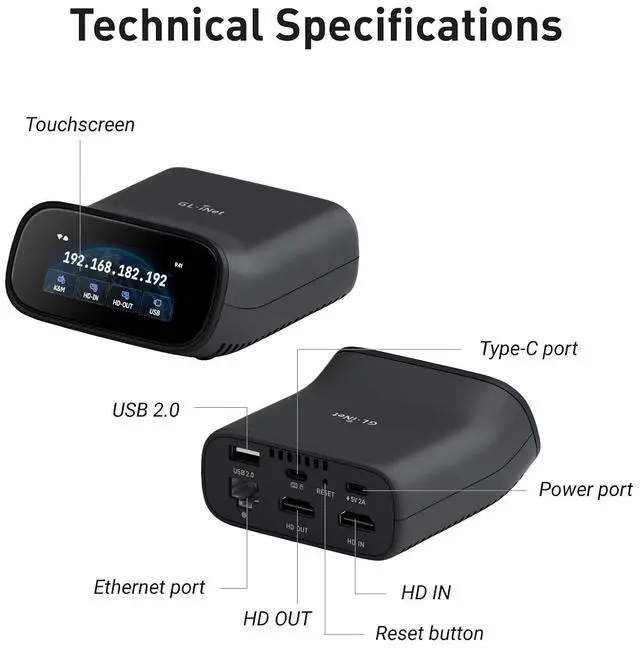 Alt view image 8 of 13 - GL.iNet Comet Pro (GL-RM10) Remote KVM Over Wi-Fi, Dual Band Wi-Fi 6, 4K@30FPS Passthrough, Touchscreen, 32GB eMMC,Tailscale Support Remote Access and ATX/fingerbot for Disaster Recovery, Home Office